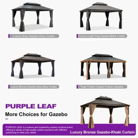 PURPLE LEAF Outdoor Hardtop Gazebo Canopy for Patio Deck Backyard Heavy Duty Outside Sunshade with Netting and Curtains image {13}