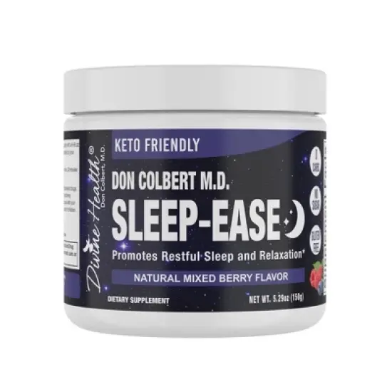 Sleep-Ease Powder | Melatonin | Ashwagandha | Sleep Aid Supplement | Sugar-Free Mixed Berry Flavor | Divine Health by Dr Colbert | 5.29 oz image {3}