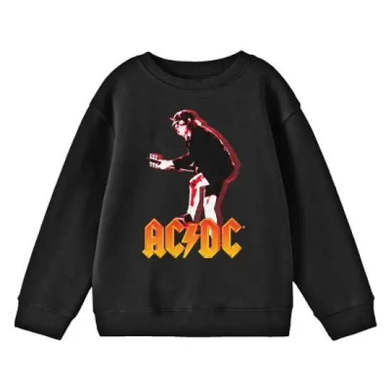 AC/DC Angus Young Playing Guitar Youth Black Graphic Youth Crew Neck Long Sleeve Tee image {2}