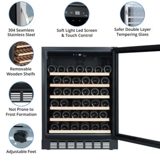 24'' Wine Cooler Refrigerator - 46 Bottle Capacity, Stable Temperature Control, Digital Control Panel image {3}