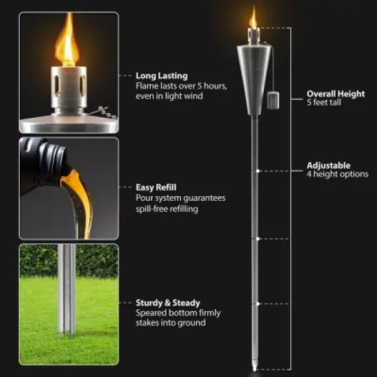 Sorbus 5 ft Set of 4 Outdoor Torches - Patio Garden & Yard Lights - Oil Lamp for Citronella - Fiberglass Wick & Snuffer Cap - (Cone) image {5}