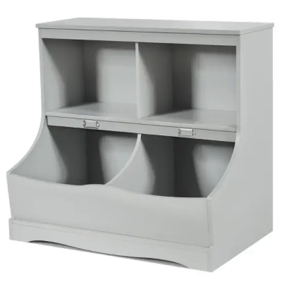 Costway Children's Multi-Functional Bookcase Toy Storage Bin Kids Floor Cabinet GreyWhite image {10}