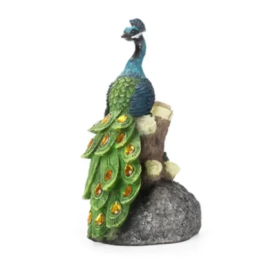 Techko Maid Peacock Calm Solar Outdoor Garden Statue Decor with Spotlight image {1}