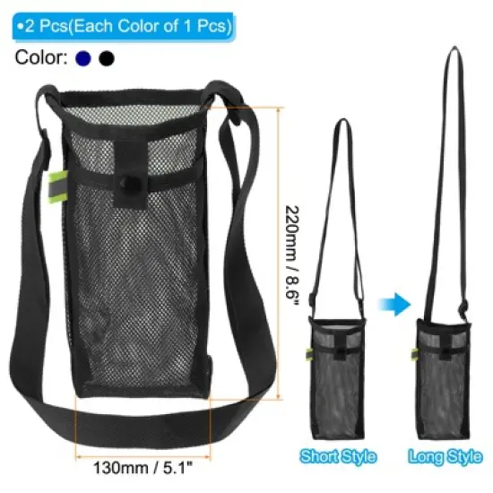 Unique Bargains Mesh Portable Adjustable Strap Water Bottle Bag for Sports 2 Pcs image {1}