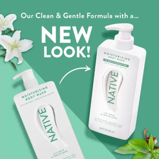 Native Moisturizing Shea Butter 24hr Hydration Sulfate Free and Paraben Free Body Wash - Lily Milk & White Sage - 18 fl oz image {4}