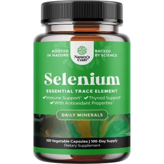 Yeast Free Selenium 200mcg Capsules, High Potency Selenium for Immunity Antioxidant & Thyroid Support Trace Mineral, Nature's Craft, 100ct image {4}