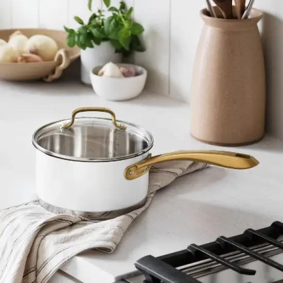 Cuisinart Classic 8pc Stainless Steel Cookware Set with Brushed Gold Handles Matte White: Induction & Oven Safe Pans image {11}