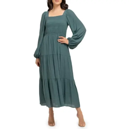 August Sky Women's Long Sleeve Smocked Midi Dress image {4}