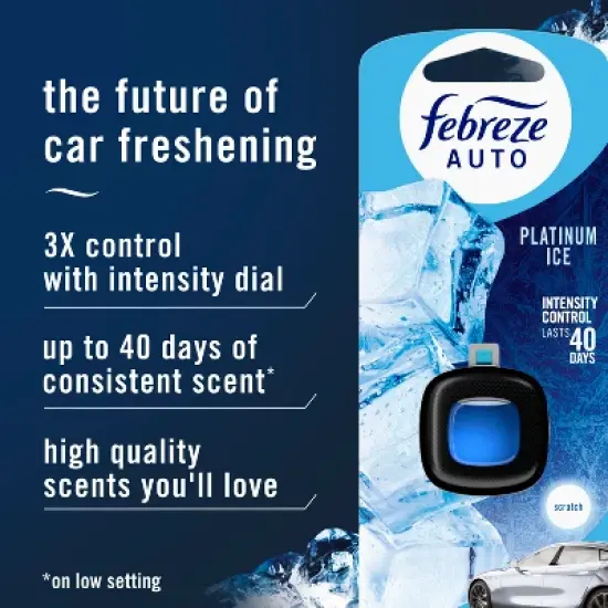 Febreze Car Auto Platinum Ice: Adjustable Scented Vent Clip Freshener, Phthalate-Free, Disposable, 40-Day Duration image {2}