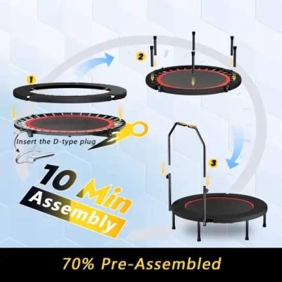 Jump Into Fun 40inch Foldable Mini Trampoline Comes with N-shaped handle three adjustable levels For Indoor and Outdoor Use image {5}