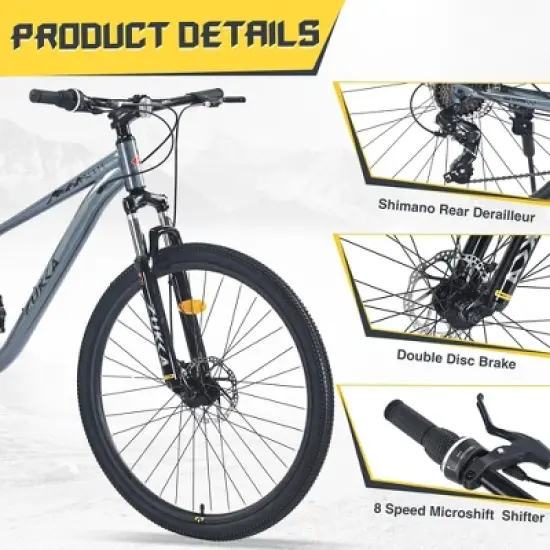 NAYSAYE 27.5 Inch 8 Speed Mountain Bike with Front Suspension and Durable Steel Frame for All Terrain Adventures, Grey, 68.5"*27.1"*40.55" image {3}