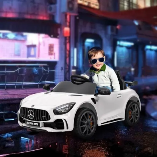 Qaba Mercedes-Benz AMG GTR Licensed 12V Kids Ride on Car with Remote Control, Soft Start, LED Lights, Music Horn & 3 Speeds for 3-6 Years, White image {2}