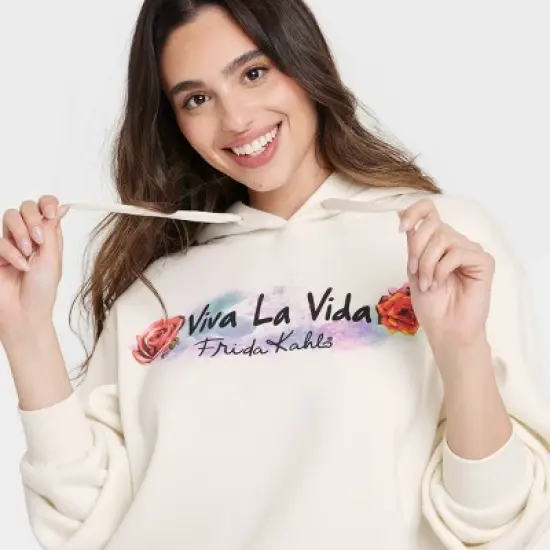 Women's D&iacute;a de Muertos Viva La Vida Frida Graphic Hoodie - White image {3}