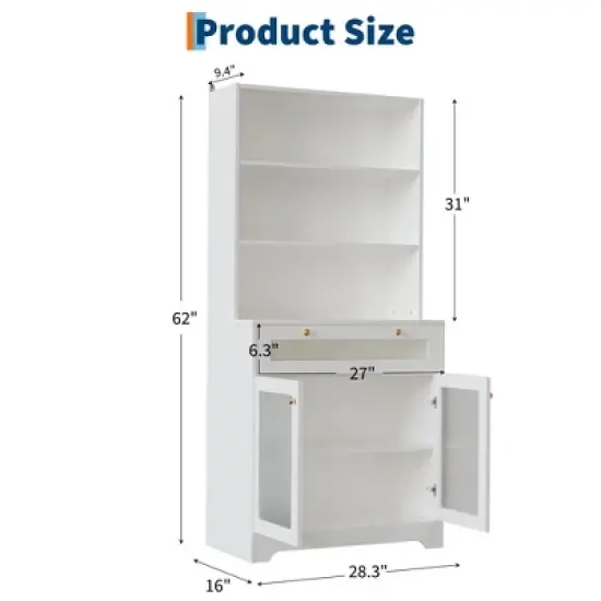 Kitchen Pantry Cabinet, 62 Inch Freestanding Hutch Cupboard with Large Countertop image {2}