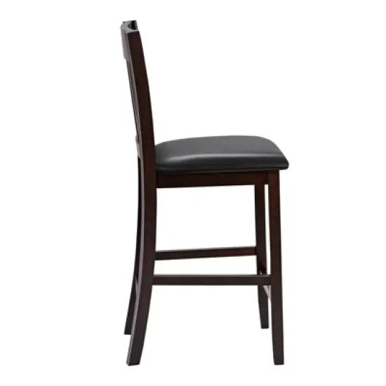 Tangkula Set of 4 Bar Stools Counter Height Pub Chairs w/ PU Leather Seat&Rubber Wood Legs image {3}