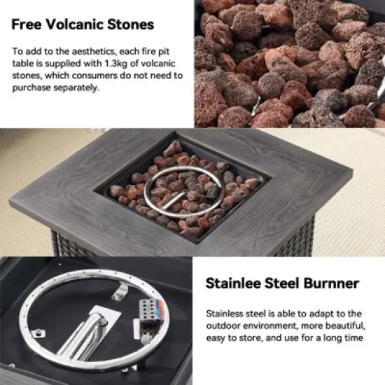 6 Pieces Wicker Patio Furniture Set with Propane Fire Pit Table, All Weather Wicker Patio Set with Square Fire Pit Table and Swivel Patio Chair image {11}