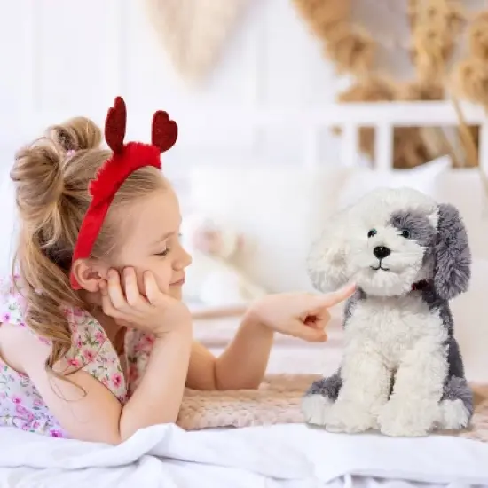 FAO Schwarz 12" Sparklers Toy Plush Sheep Dog with Removable Red Heart Boppers image {1}