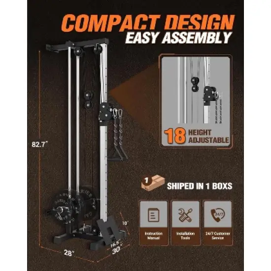 Cable Machine Home Gym - Wall Mount Pulley System with High/Low Dual Cable, 18 Adjustable Positions for Strength Training image {3}