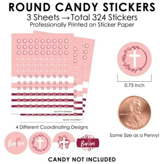 Big Dot of Happiness Baptism Pink Elegant Cross - Girl Religious Party Small Round Candy Stickers - Party Favor Labels - 324 Count image {2}