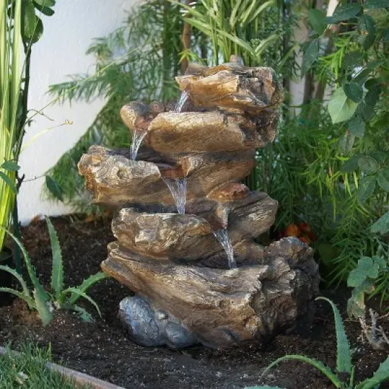 22" Rainforest Five Tier Fountain with LED Lights Gray - Alpine Corporation image {1}