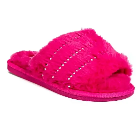 Limited Too Girl's Fuzy House Slippers for Kids in Fuschia with Jeweled Design image {3}