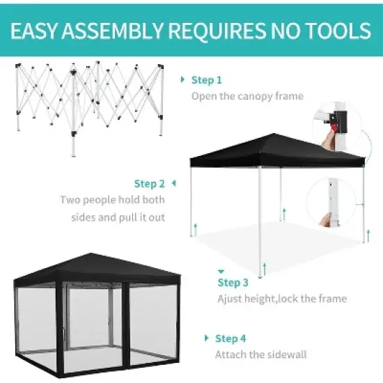 10x10ft Easy Pop-Up Canopy, Outdoor Screen Tent with Mosquito Netting, 2 Zipper Doors, and Roller Bag for Yard Camping Picnic Party Events image {2}