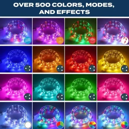 BrightLux 12ft LED Color Flow Rope Lights: Outdoor/Indoor, Music Sync, 500+ Modes, PVC Jacket image {3}