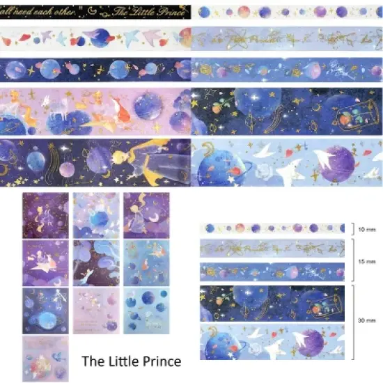 Wrapables Decorative Gold Foil Washi Tape and Sticker Set for Stationery, Diary, Card Making (10 Rolls & 10 Sheets) image {3}