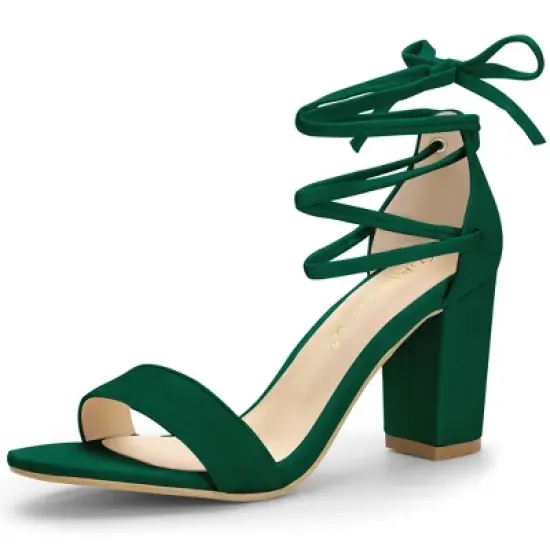 Allegra K Women's Tie Up Strappy Chunky High Heels Sandal image {13}