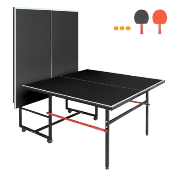 SEVOBAL Table Tennis Accessories 8ft Foldable Portable Ping Pong Table Set with Net Paddles and Balls for Indoor Games, Black, 50"*25"*5" image {4}