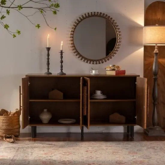 ModernLuxe Sideboard Buffet Cabinet with 4 Doors, Wood Console Table with Adjustable Shelf, Brown - ModernLuxe image {2}