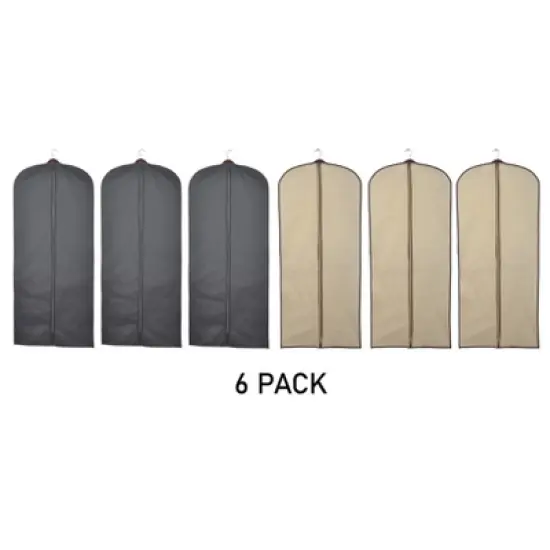 J&V TEXTILES 6pk Garment Bag for Clothes Storage Black and Beige image {6}