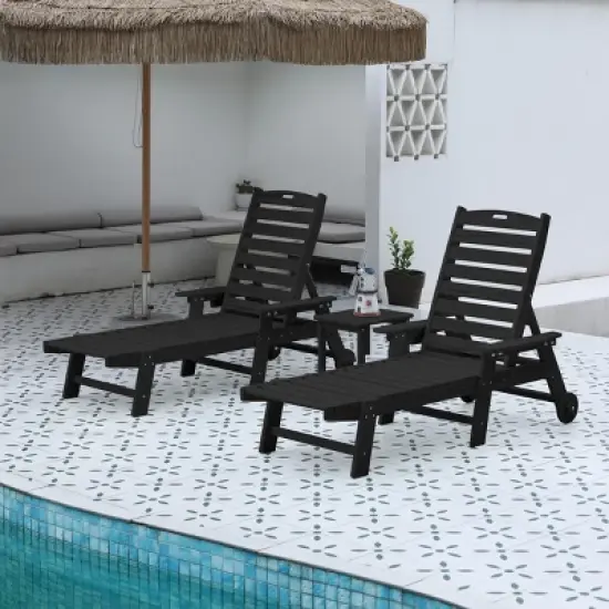 5-Level Adjustable Patio Lounge Chairs With Side Table,3-Piece Chaise Lounge Chair Set,Patio Lounge Chairs With Wheels And Cup Holder -Maison Boucle image {1}