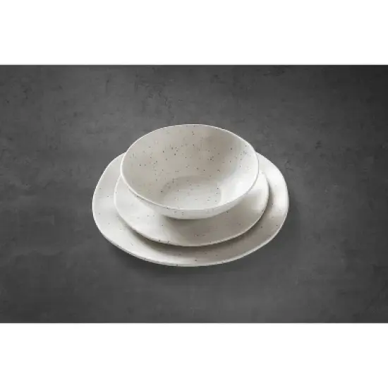 Oneida 12pc Melamine Dinnerware Set Terrazzo Cream: Off-White Abstract Pattern, Service for 4, Includes Plates & Bowls image {4}