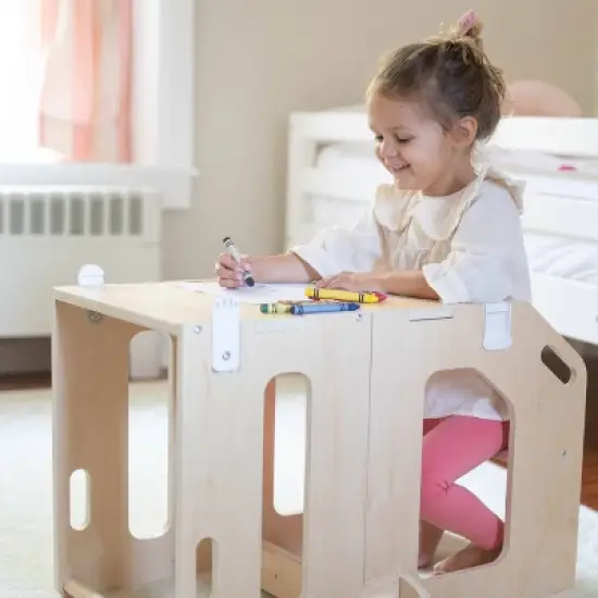 Busy Kids 2-in-1 Kitchen Tower & Kids Art Desk - Natural image {2}