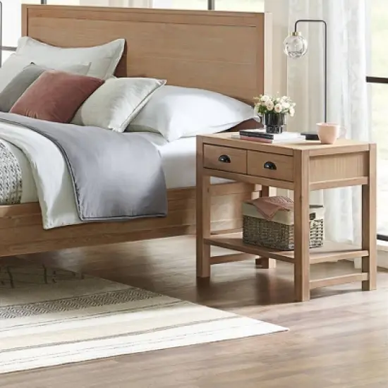 Arden 2 Drawer Wood Nightstand with Open Shelf Light Driftwood - Alaterre Furniture image {1}