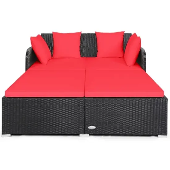 Tangkula Patio Rattan Daybed with 4 Pillows Cushioned Sofa for Outdoor image {9}