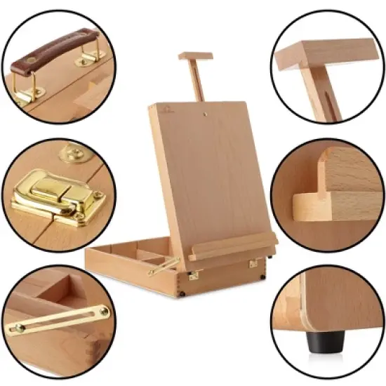 7 Elements Wooden Tabletop Art Easel with Storage Sketchbox image {3}