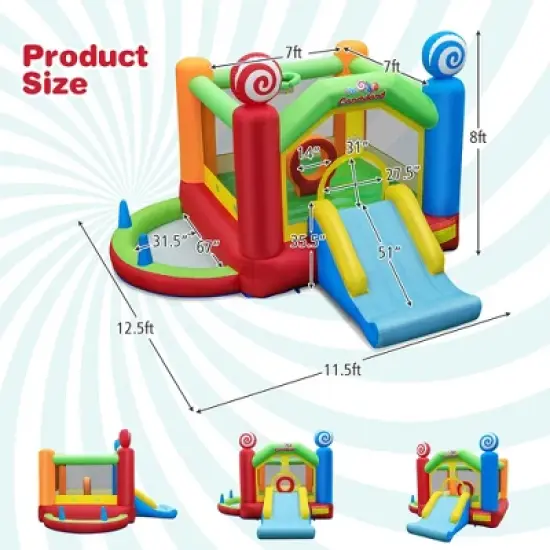 Costway Candy Land Theme Kids Inflatable Bounce Castle with 735W Air Blower Indoor Outdoor image {2}