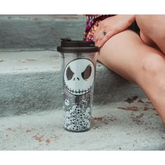 Silver Buffalo Disney The Nightmare Before Christmas Jack And Skulls Plastic Travel Tumbler image {5}