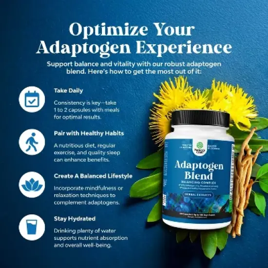 Adaptogen Blend Supplement, Adaptogens Supplement for Stress & Cortisol Management with Ashwagandha Rhodiola Rosea & Maca Root, Nature's Craft, 180ct image {3}