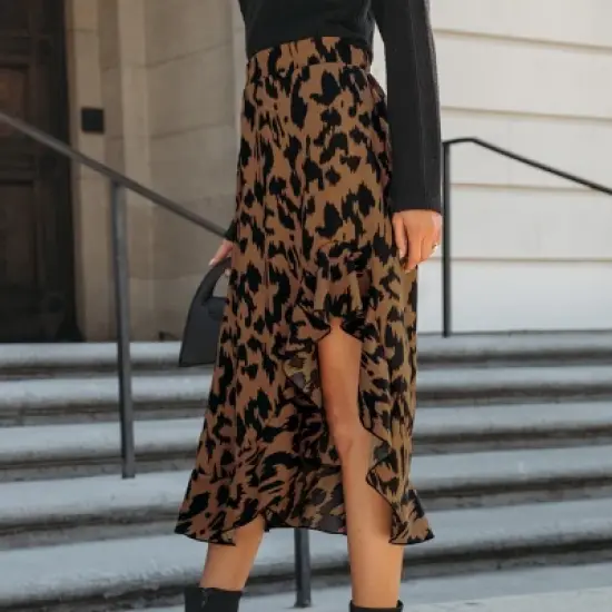 Women's Leopard Print Ruffled High Waist High Low Skirt - Cupshe image {1}