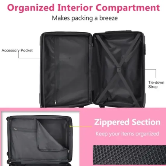 28 Inch Pink Hardshell Luggage Lightweight Durable ABS Suitcases with Double Wheels Expandable Checked image {4}