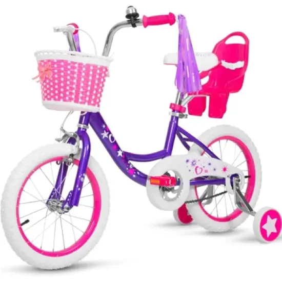 Hykolity 14-Inch Kids Bike for Girls Ages 3-5, Multi-Color, with Training Wheels, Doll Seat, Basket, Adjustable Saddle, Dual Brakes image {13}
