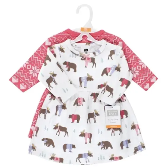 Hudson Baby Infant and Toddler Girl Cotton Dresses, Pink Moose Bear image {1}