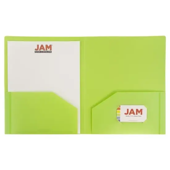 JAM 6pk 2 Pocket Heavy Duty Plastic Folders - Lime Green image {1}