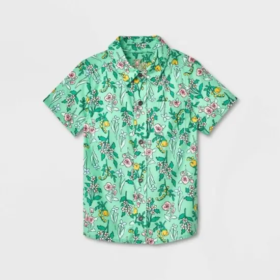 Toddler Boys' Adaptive 2pc Floral Printed Woven Short Sleeve Shirt and Pants Set with Bowtie - Cat & Jack&trade; Green  image {2}