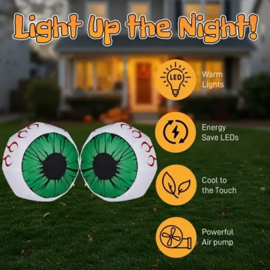 Angel Sar Halloween Inflatable Eyeballs, 2 Pack 3FT Lighted Outdoor Decor, Green LED Eyes for Yard Garden Party Indoor Outdoor Spooky Decoration image {7}