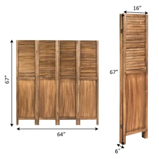 Costway 4 Panel Folding Privacy Room Divider Screen Home Furniture 5.6 Ft Tall Brown image {1}