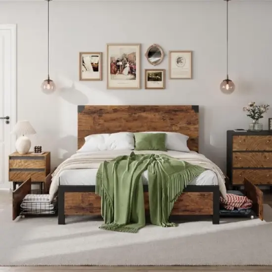 Full Size Platform Bed Frame with Headboard, 4 Storage Drawers, Sturdy Quiet Metal Frame, No Box Spring Needed, Easy Assembly image {7}